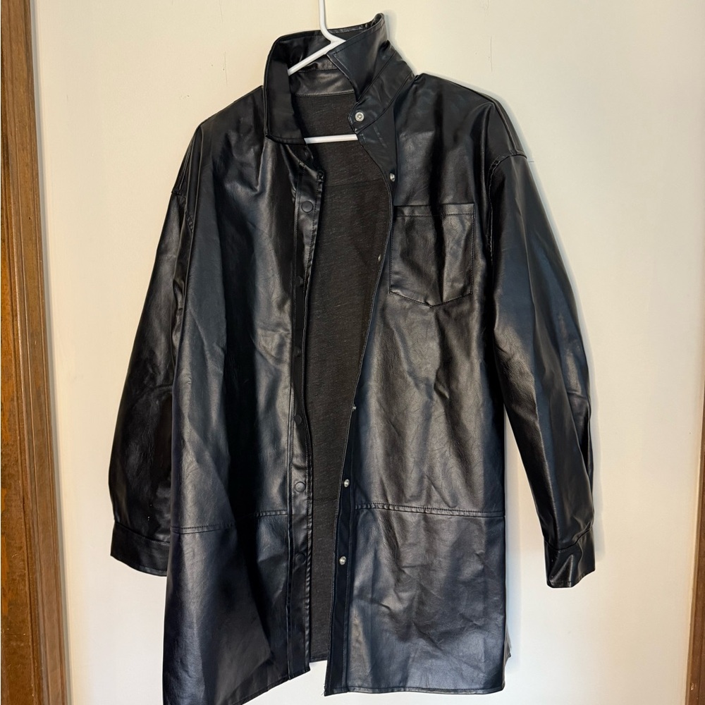 Dazy Black Leather Long Coat